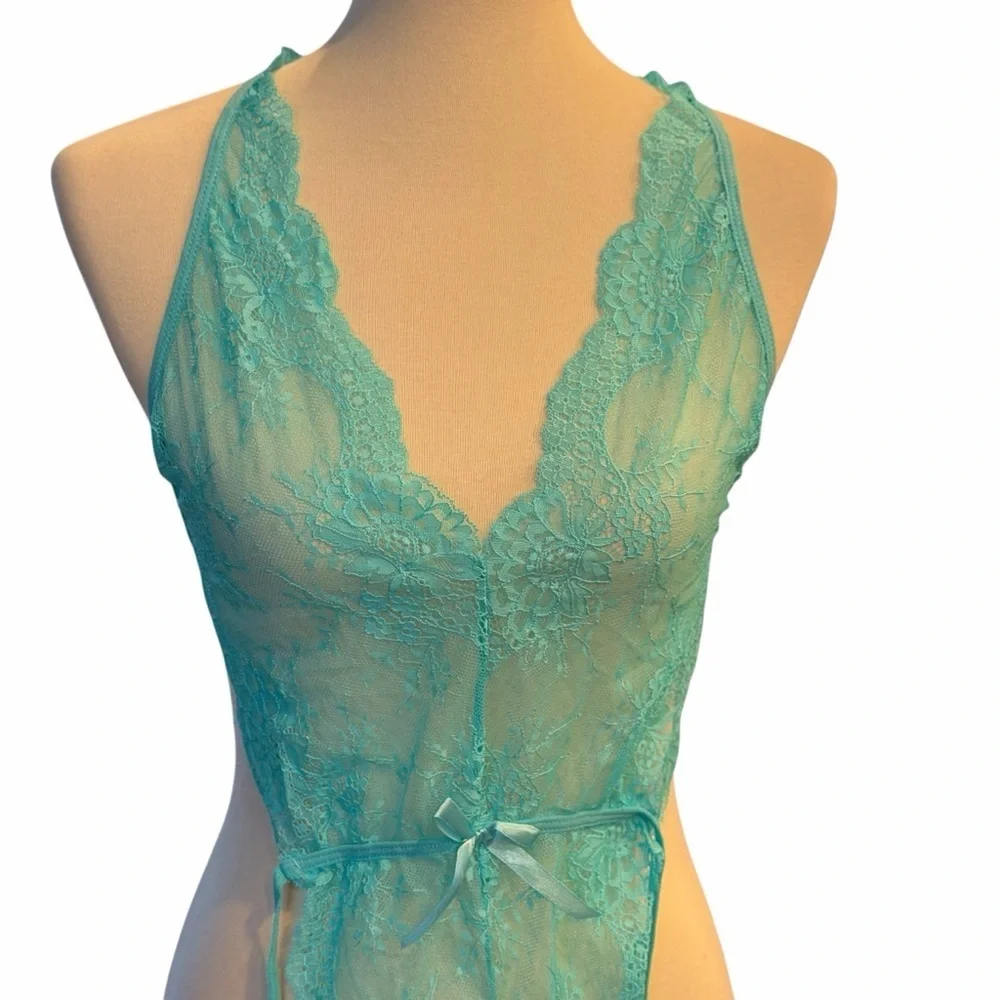 Lace Halter Chemise in Aqua